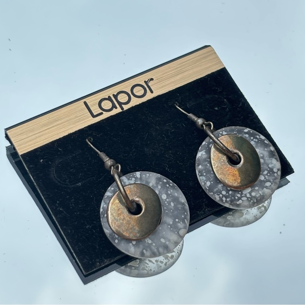 80's Clear Donut/Bronze Tone Drop Earrings - NEW - 80's Drop Earrings - Lapor